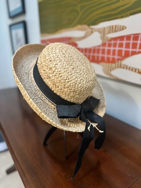 Scala Collection Straw Boater Hat Natural Ribbon Wide Brim Summer - Picture 1 of 4